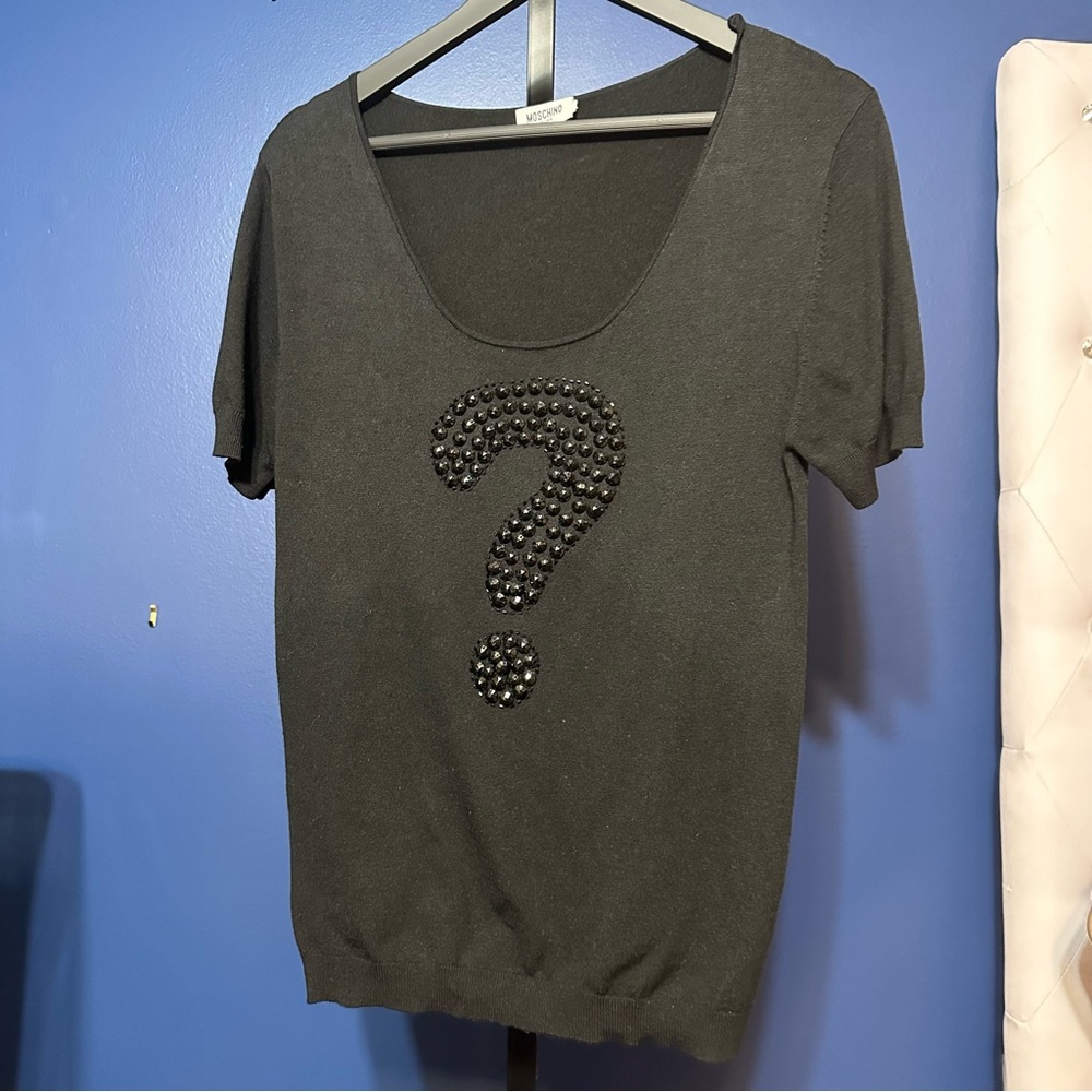 VTG Moschino Black Studded Question Mark Tee